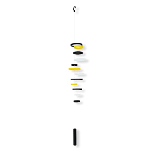 Whirlwind Kinetic Mobile with 12 Rings in Black Yellow and White