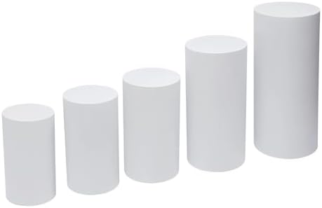 Ringmaster 5Pcs White Metal Cylinder Pedestal Stands for Party