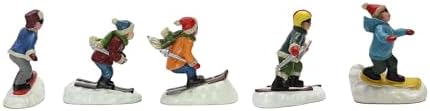 Moments in Time Set of 5 Hand-Painted Christmas Village Skiing Figures