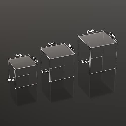 Square Acrylic Shelf Risers 3pcs - Clear Display Stand for Collectibles