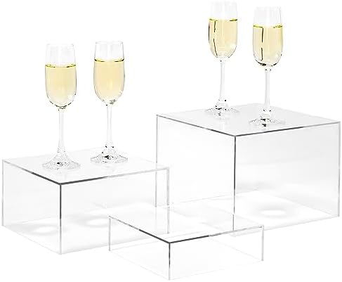 Red Co Set of 3 Acrylic Cube Risers with Hollow Bottoms