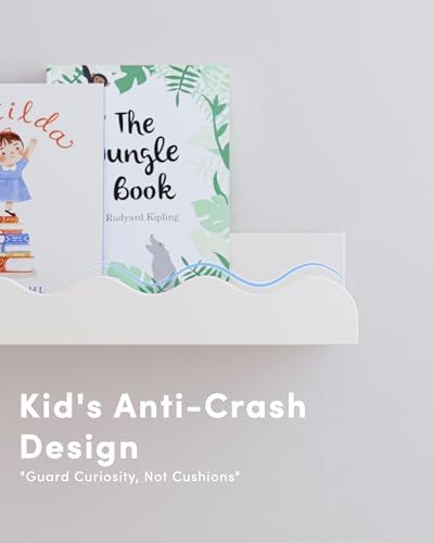 Kids Bookshelf Set of 4 White Floating Wall Shelves