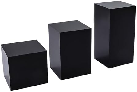 T Tulead 3PCS Acrylic Cube Display Stand Black Risers 40mm 60mm 80mm Height
