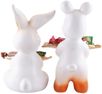 Set of Two White Resin Rabbit Decorative Statues