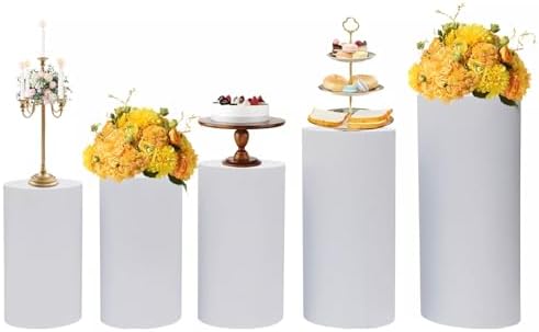 Ringmaster 5Pcs White Metal Cylinder Pedestal Stands for Party