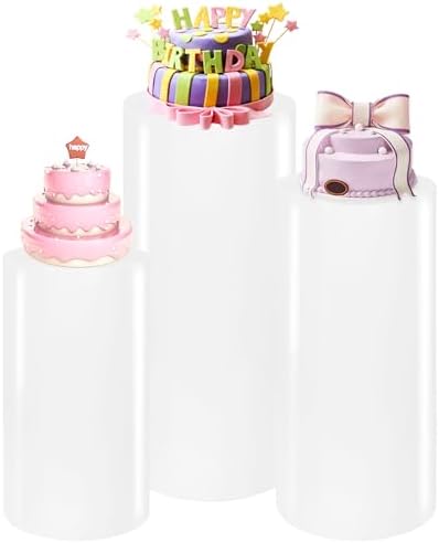 3PCS White Metal Cylinder Pedestal Stands for Parties