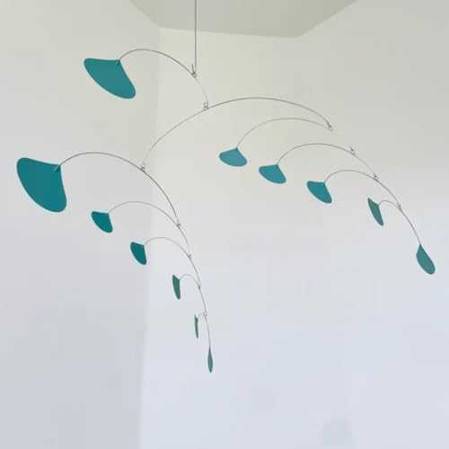 Mid Century Modern Teal Ginkgo Hanging Mobile 40 W x 24 H