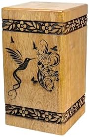 Handcrafted Wooden Cremation Urn with Bird Engraving