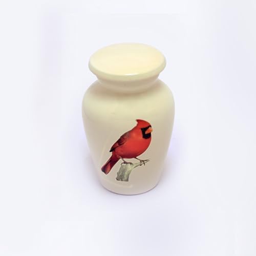 Handcrafted Cardinal Cremation Urn - Aluminum Memorial Urn with Decorative Design and Secure Lid