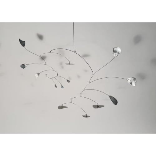 Silver Leaves Shape Mobiles Hand Painted Metal Kinetic Sculpture
