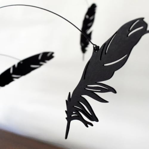 Black Falling Feather Hanging Mobile 16x12