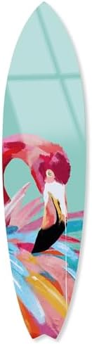 Flamingo in Colors Surfboard Acrylic Wall Art 15x60