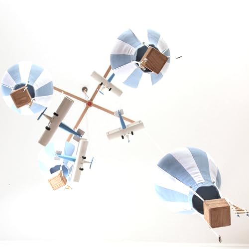 Hot Air Balloon Airplane Baby Blue Ceiling Mobile