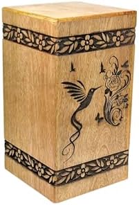 Handcrafted Wooden Cremation Urn with Bird Engraving