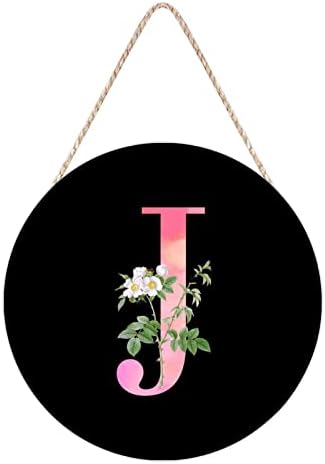 Farmhouse Front Door Hanger with White Flower and Pink Letter J