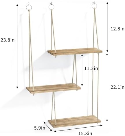 Fixwal 3 Tier Floating Wall Shelf Rustic Brown