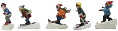 Moments in Time Set of 5 Hand-Painted Christmas Village Skiing Figures