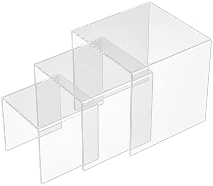 Square Acrylic Shelf Risers 3pcs - Clear Display Stand for Collectibles