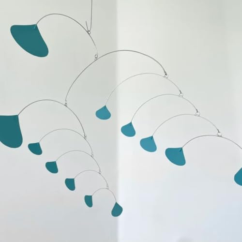Mid Century Modern Teal Ginkgo Hanging Mobile 40 W x 24 H