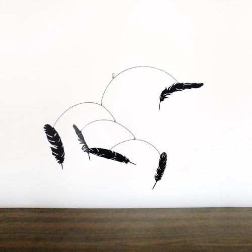 Black Falling Feather Hanging Mobile 16x12
