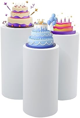 3 Pcs White Round Cylinder Pedestal Stand for Decor