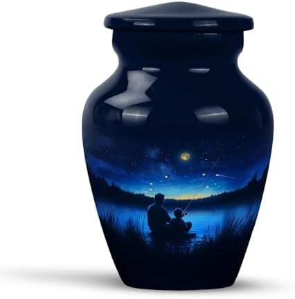 3 Inch Blue Fishing Cremation Urn for Ashes