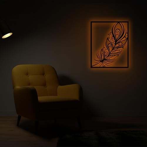 CNC Wood LED Feather Wall Art with RGB Control