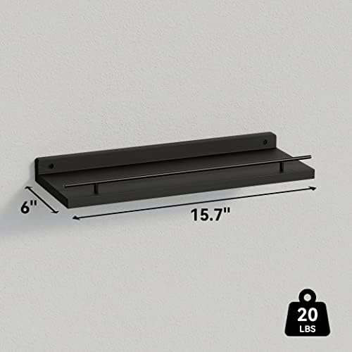 WOPITUES Floating Shelves with Black Metal Guardrail Set of 3