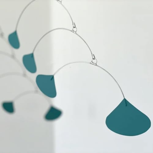 Mid Century Modern Teal Ginkgo Hanging Mobile 40 W x 24 H