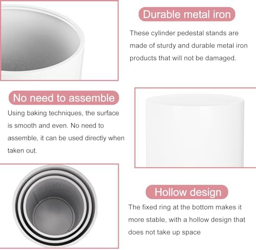 3PCS White Metal Cylinder Pedestal Stands for Party Decorations