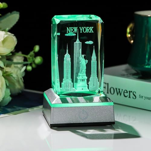 Movdyka 3D Crystal Statue of Liberty Figurine with LED Base