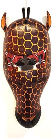 African Giraffe Wall Decor Hand Carved Mask 16 Inch Art