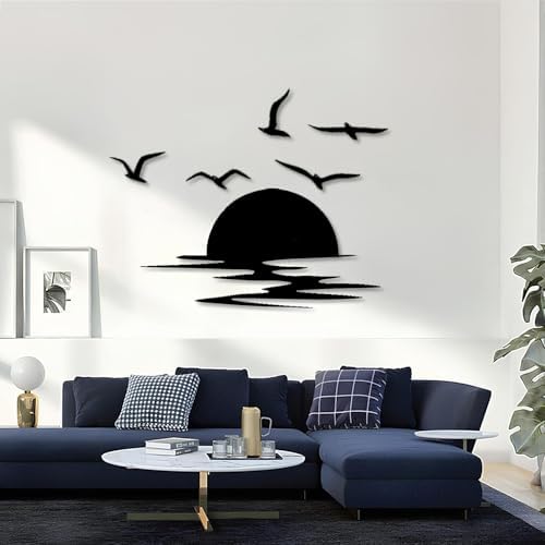 Sunset Scene Metal Wall Art Birds Landscape Decor