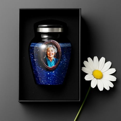 Blue Galaxy Photo Urn for Human Ashes - Personalized Cremation Keepsake