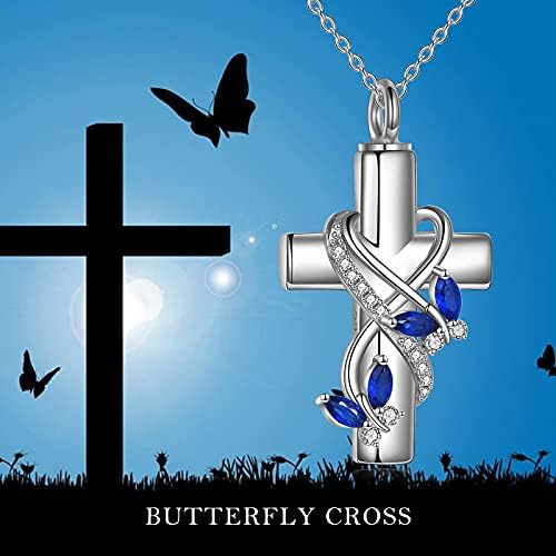 POPLYKE Urn Necklace for Ashes 925 Sterling Silver Cross Memorial Jewelry