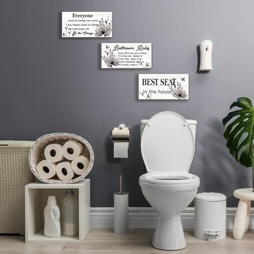 DONFENTHY 3 Pcs Black Wall Art - Rustic Farmhouse Bathroom Rules Signs