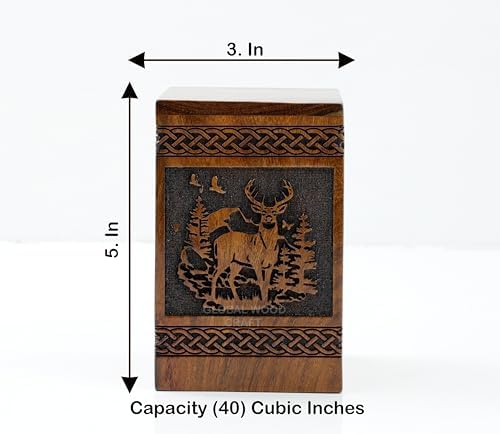 Handmade Rosewood Deer Urn Small 40 Cubic Inches