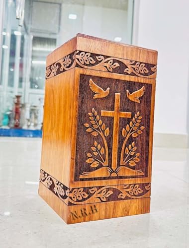 Carved Cross Jesus Book Rosewood Cremation Urn 11x6x6