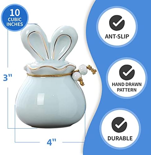 Antescort Ceramic Pet Ash Urn with Rabbit Ear Design Blue