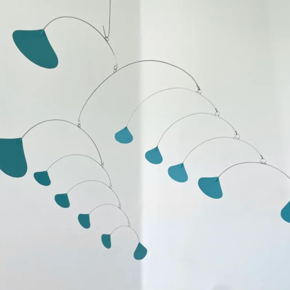 Mid Century Modern Teal Ginkgo Hanging Mobile 40 W x 24 H