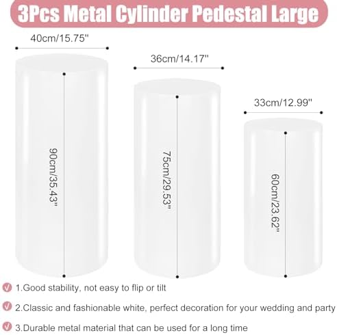 3PCS White Metal Cylinder Pedestal Stands for Parties