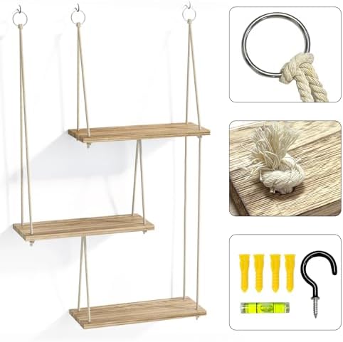 Fixwal 3 Tier Floating Wall Shelf Rustic Brown