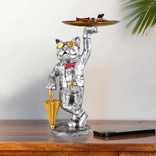Cute Cool Dog Showpiece with Plate for Home Decor