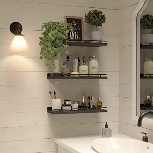 WOPITUES Floating Shelves with Black Metal Guardrail Set of 3