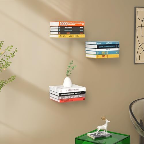 Invisible Floating Bookshelf Modern White Wall Mount Metal Shelves 4PCS