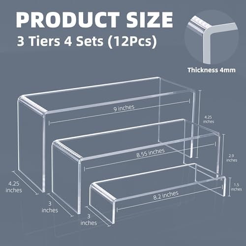 Goabroa 12 Pcs Clear Acrylic Risers Display Stands 3 Tiers