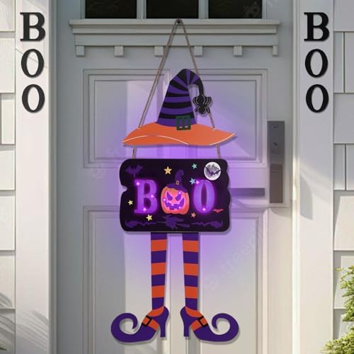 Halloween Witch Door Decorations with Timer Light