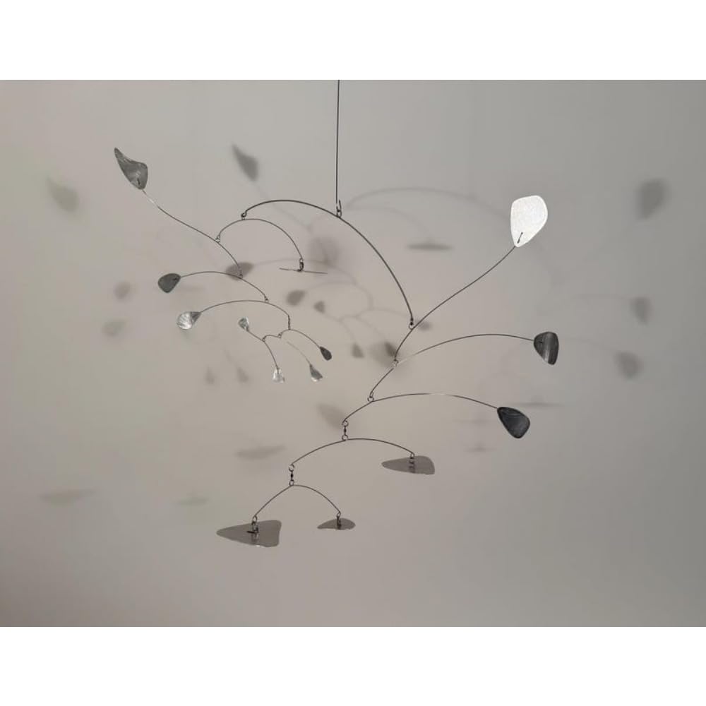 Silver Leaves Shape Mobiles Hand Painted Metal Kinetic Sculpture
