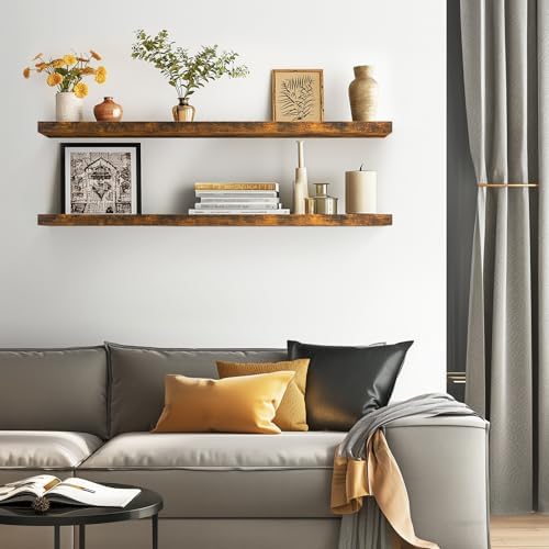 BAYKA Floating Shelves 48 Inch Rustic Wood Wall Mounted Set of 2