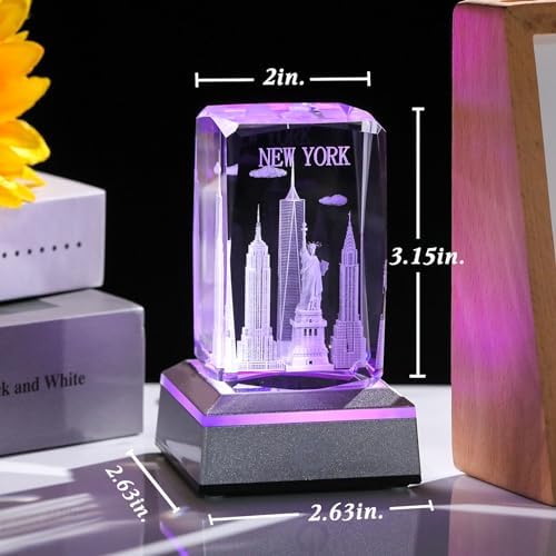 Movdyka 3D Crystal Statue of Liberty Figurine with LED Base